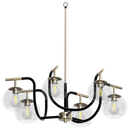 Ambiate Grioto Chandelier 6-Lght Fixture, Blk, Gold Accents, Clear Glass Globes, 6 E26, 40W Max, Dimmable AL10007C6